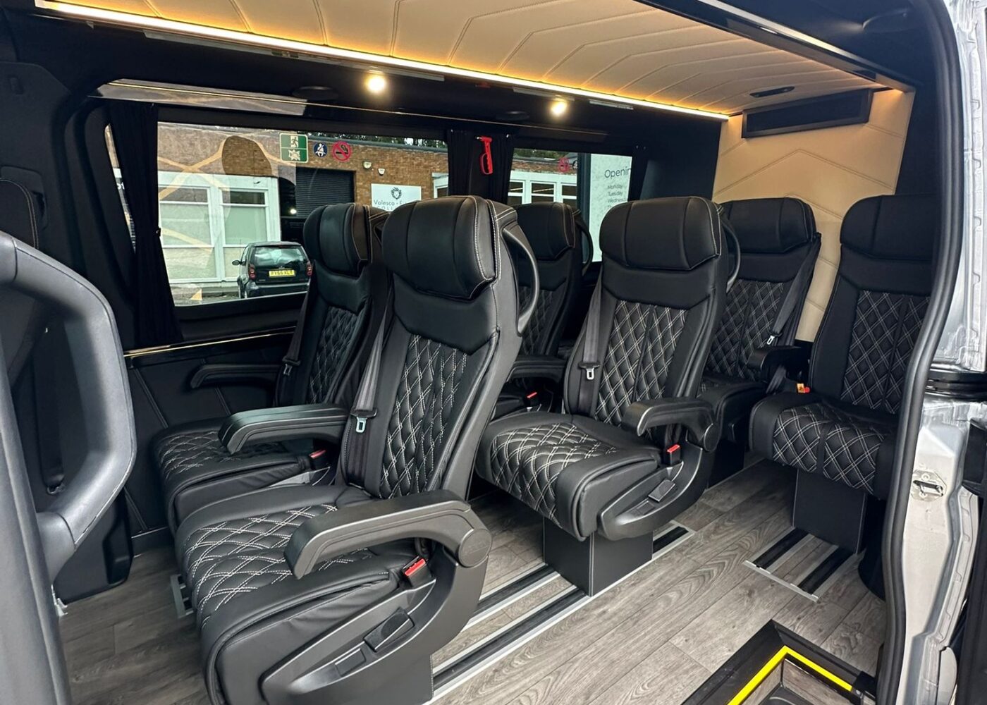 8 seat wedding car seating in a Mercedes Sprinter